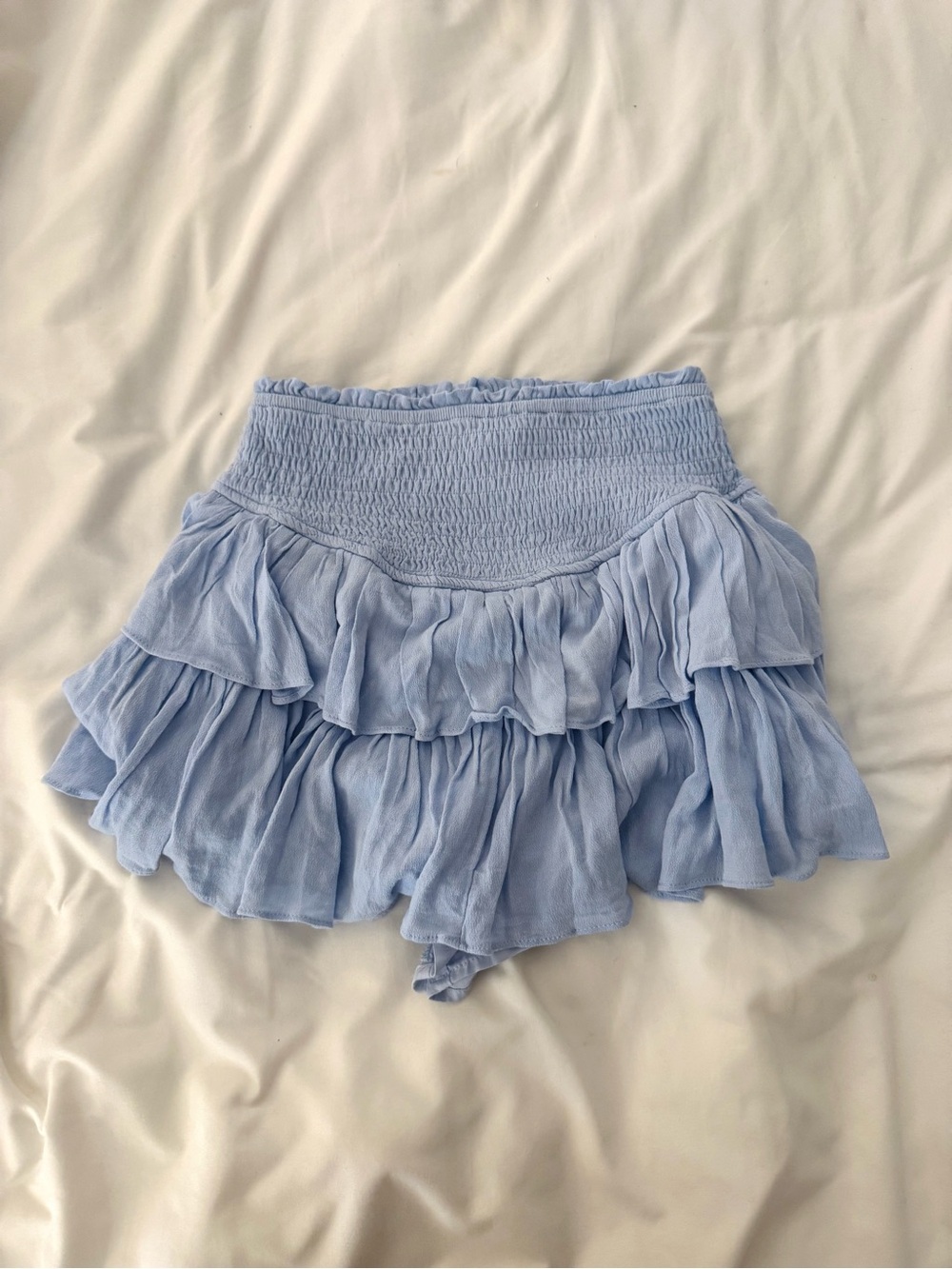 Smocked Waist Light Blue Tiered Ruffle Skort